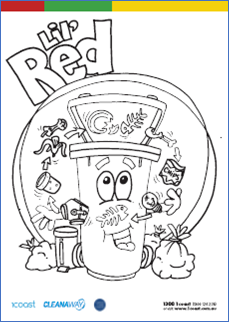 Lil’ Red the General Waste Bin Colouring In image